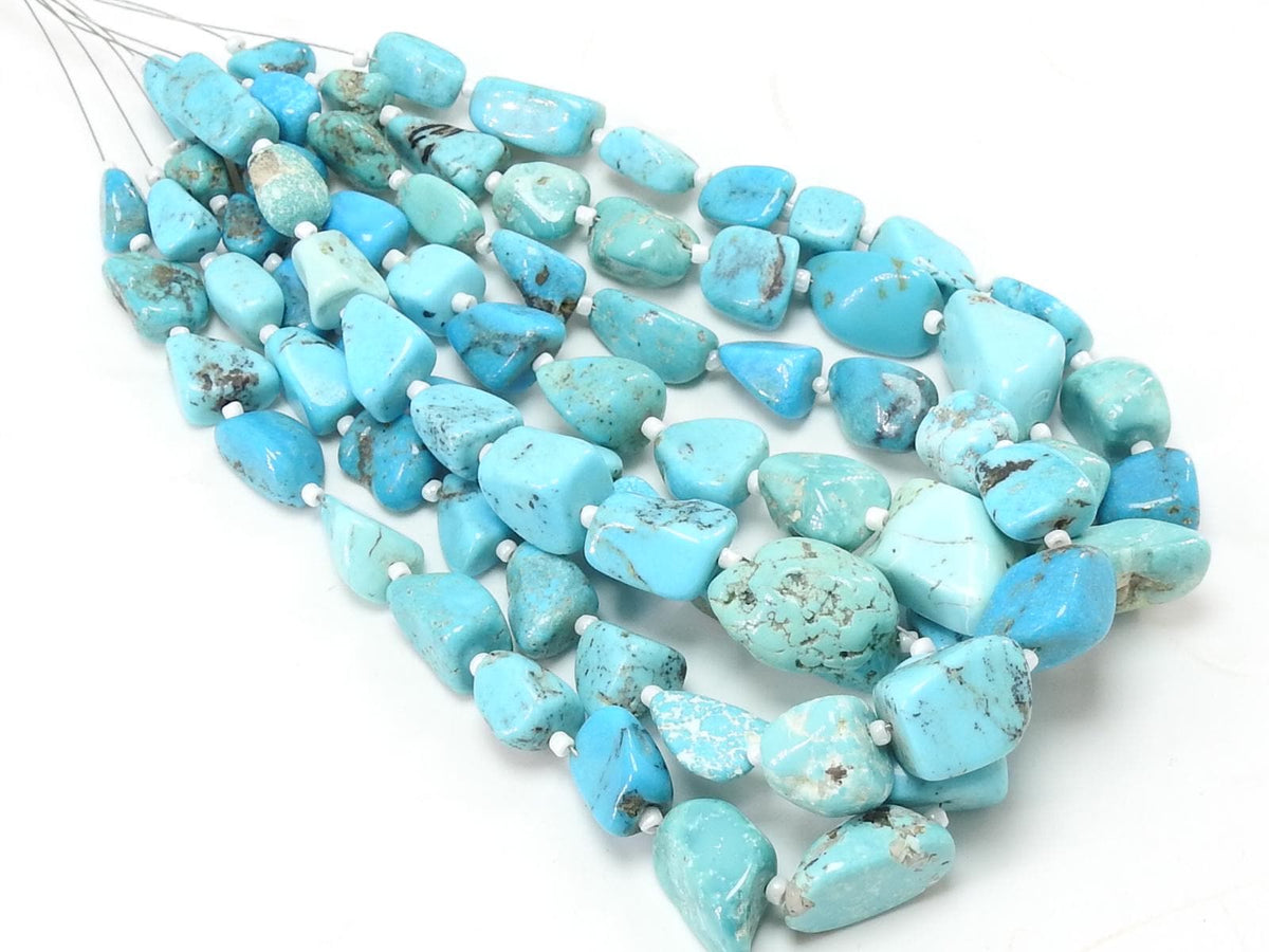 Natural Arizona Turquoise Rough Tumble Beads 8-15mm Smooth Polished Loose Raw Minerals 10 Inch Long Strand Gemstone Jewelry Supplies TU3