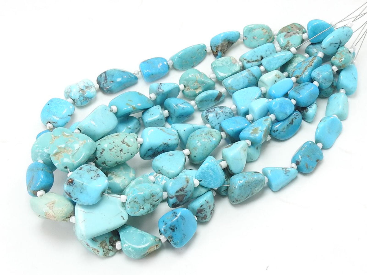 Natural Arizona Turquoise Rough Tumble Beads 8-15mm Smooth Polished Loose Raw Minerals 10 Inch Long Strand Gemstone Jewelry Supplies TU3