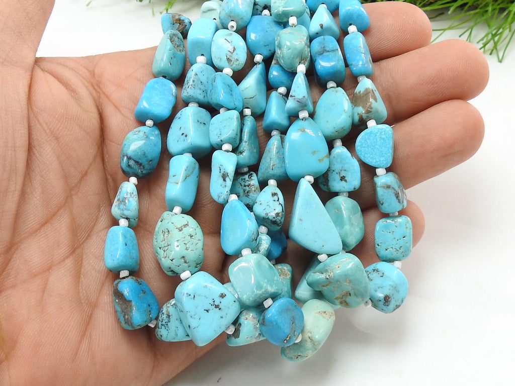Natural Arizona Turquoise Rough Tumble Beads 8-15mm Smooth Polished Loose Raw Minerals 10 Inch Long Strand Gemstone Jewelry Supplies TU3