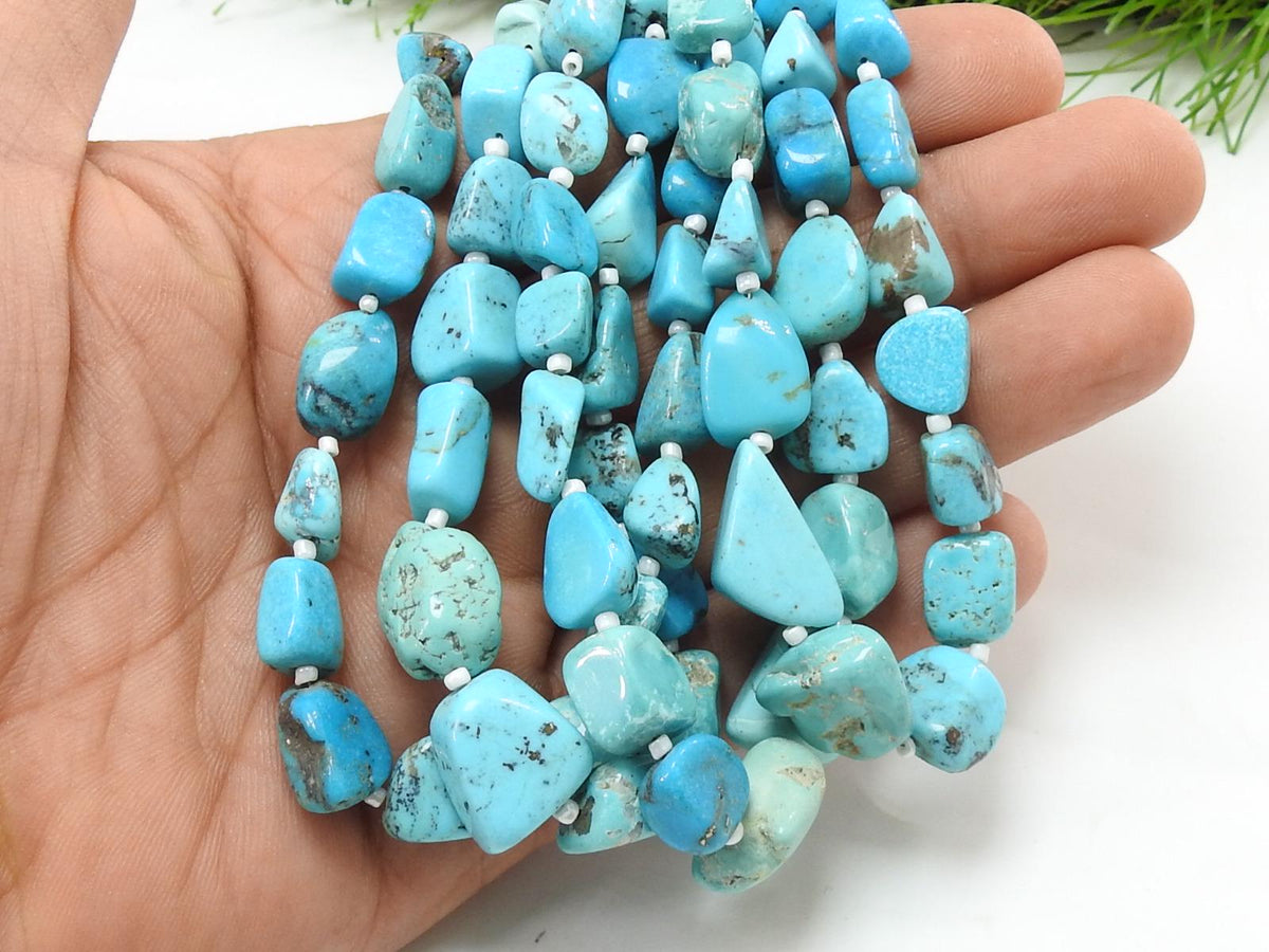Natural Arizona Turquoise Rough Tumble Beads 8-15mm Smooth Polished Loose Raw Minerals 10 Inch Long Strand Gemstone Jewelry Supplies TU3