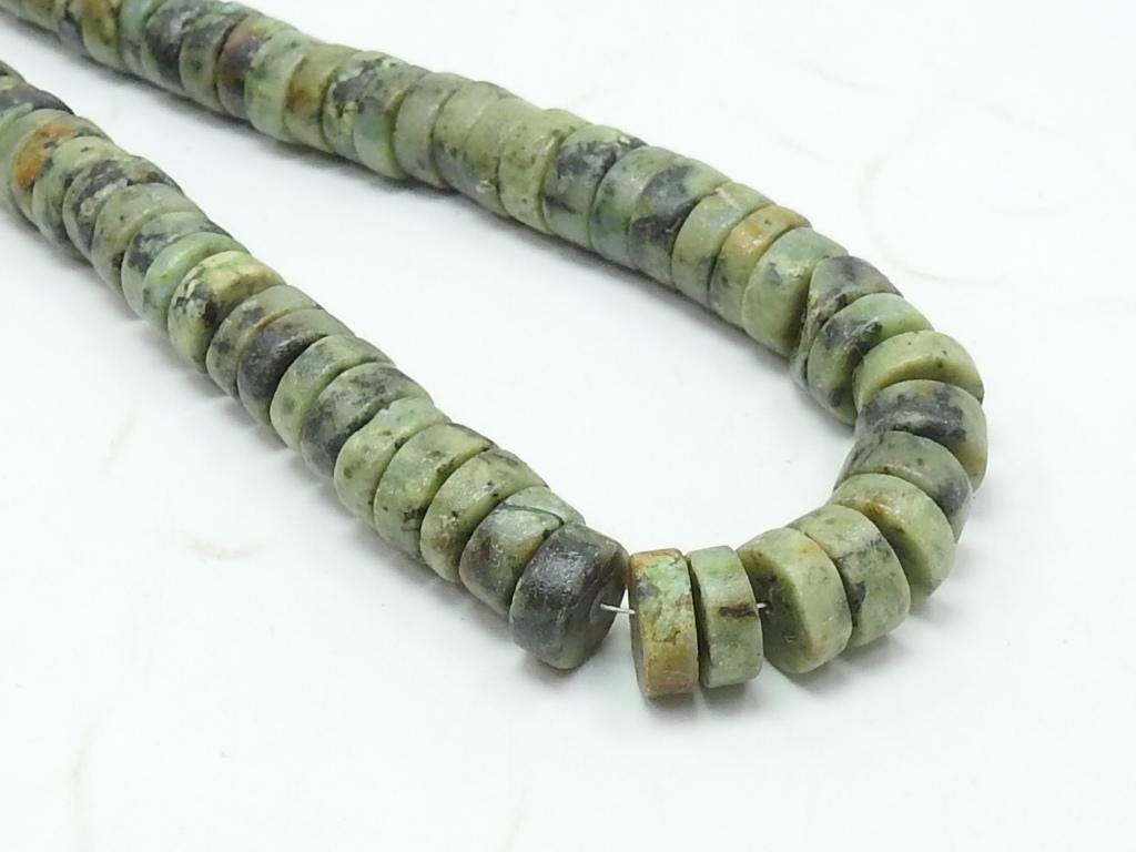 Natural African Turquoise Beads, 16Inches Smooth Matte Polished Tire Coin Button Wheel Shape Strand, Loose Gemstone Jewelry Supplies T3