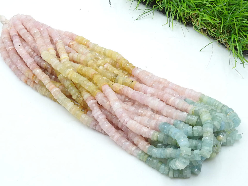 Natural Multi Shaded Aquamarine Faceted Tire Beads 6mm Wheel Button Coin Shape 16 Inch Strand Loose Gemstone for Jewelry Making Supplies  T3