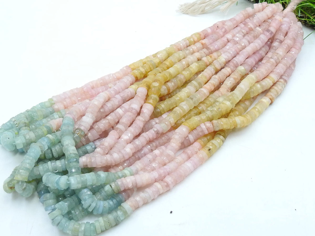 Natural Multi Shaded Aquamarine Faceted Tire Beads 6mm Wheel Button Coin Shape 16 Inch Strand Loose Gemstone for Jewelry Making Supplies  T3