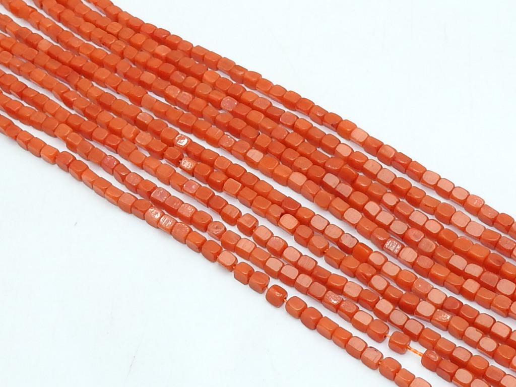 Red Coral Cube Beads, 3mm Smooth Polished Box Cuboid Shape 16 Inches Strand, Wholesale Loose Gemstone Beads for DIY Jewelry Crafting Supply
