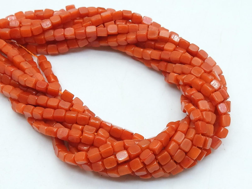 Red Coral Cube Beads, 3mm Smooth Polished Box Cuboid Shape 16 Inches Strand, Wholesale Loose Gemstone Beads for DIY Jewelry Crafting Supply