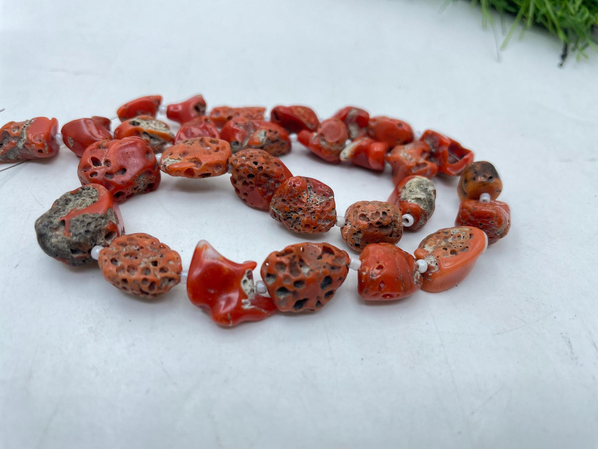 Natural Italian Red Coral Raw Tumbled Nuggets 16" Strand 10-20MM Loose Gemstone Spacer Beads Wholesale Bulk Jewelry Making Supply Craft DIY