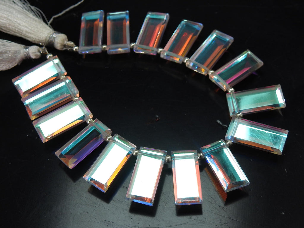 Quartz Rectangle Baguette Beads, 18x7mm Faceted Briolette Matched Pair 2Piece, Loose Stone Supplies for Statement Earring Making PMEQA