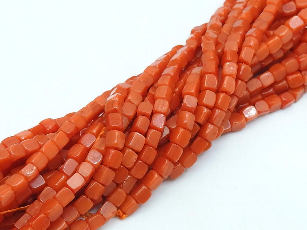 Red Coral Cube Beads, 3mm Smooth Polished Box Cuboid Shape 16 Inches Strand, Wholesale Loose Gemstone Beads for DIY Jewelry Crafting Supply