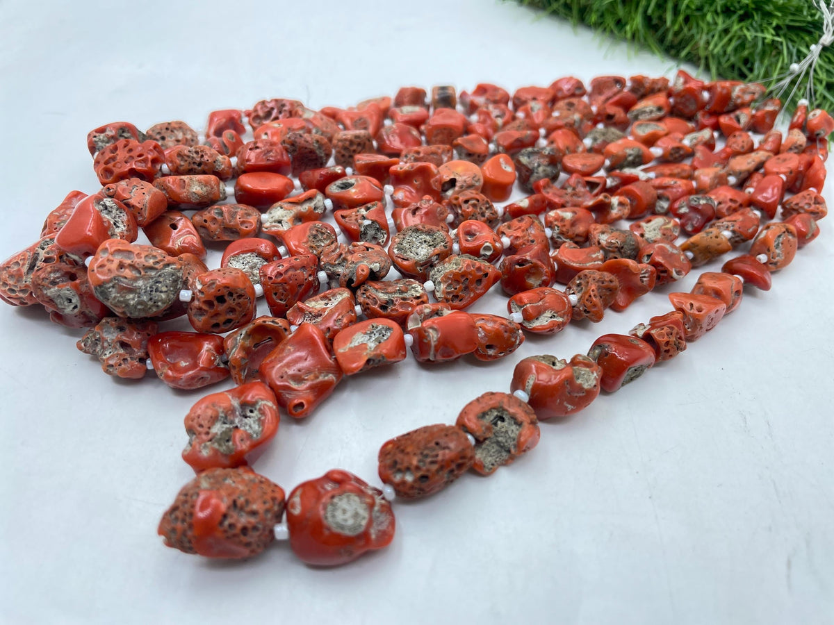 Natural Italian Red Coral Raw Tumbled Nuggets 16" Strand 10-20MM Loose Gemstone Spacer Beads Wholesale Bulk Jewelry Making Supply Craft DIY