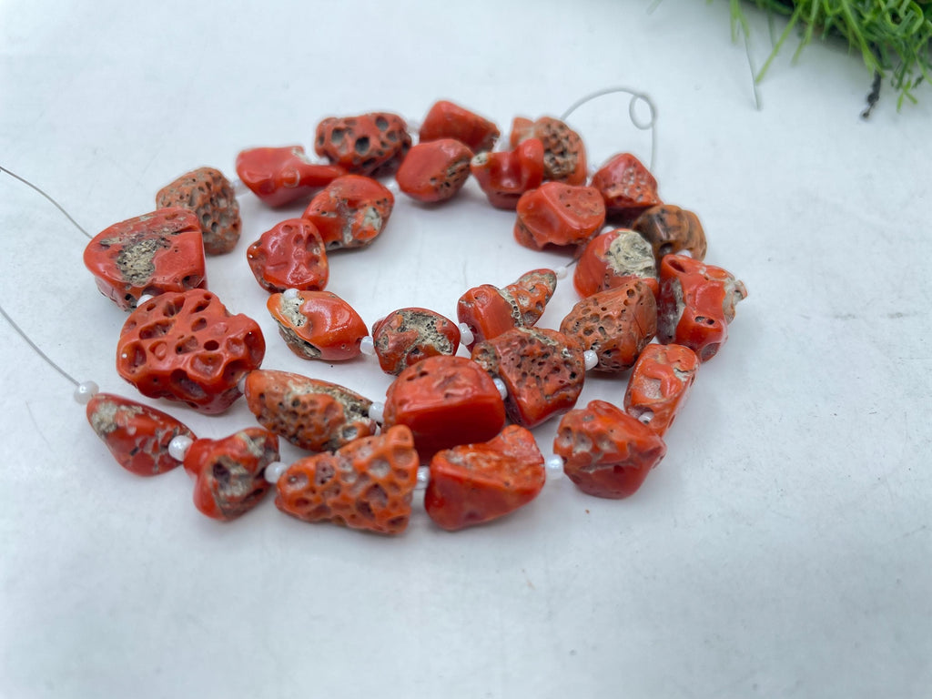Natural Italian Red Coral Raw Tumbled Nuggets 16" Strand 10-20MM Loose Gemstone Spacer Beads Wholesale Bulk Jewelry Making Supply Craft DIY