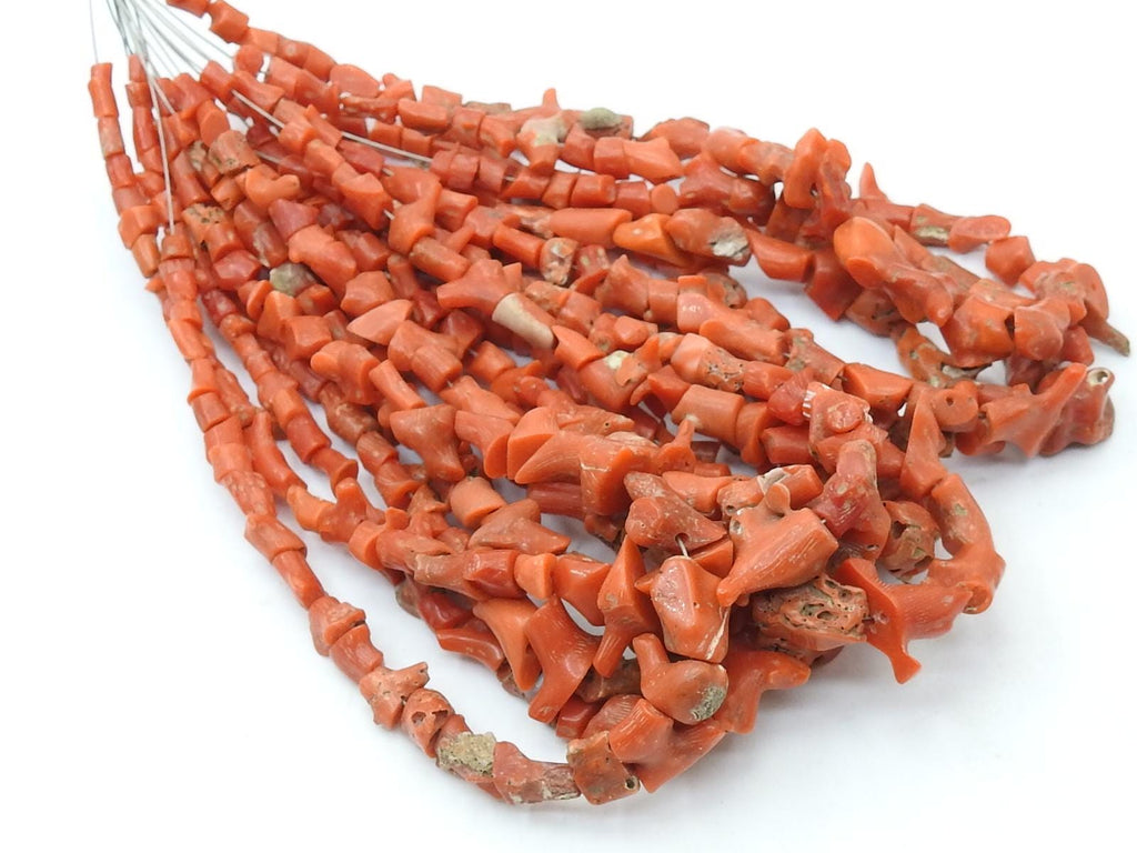 Natural Red Coral Beads, Smooth Polished Irregular Nugget, 3x4mm to 13x10mm Bulk Strand, 16 Inches Wholesale Jewelry Supplies WM-CR2