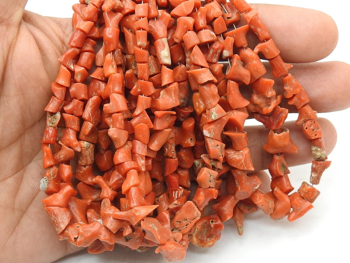 Natural Red Coral Beads, Smooth Polished Irregular Nugget, 3x4mm to 13x10mm Bulk Strand, 16 Inches Wholesale Jewelry Supplies WM-CR2