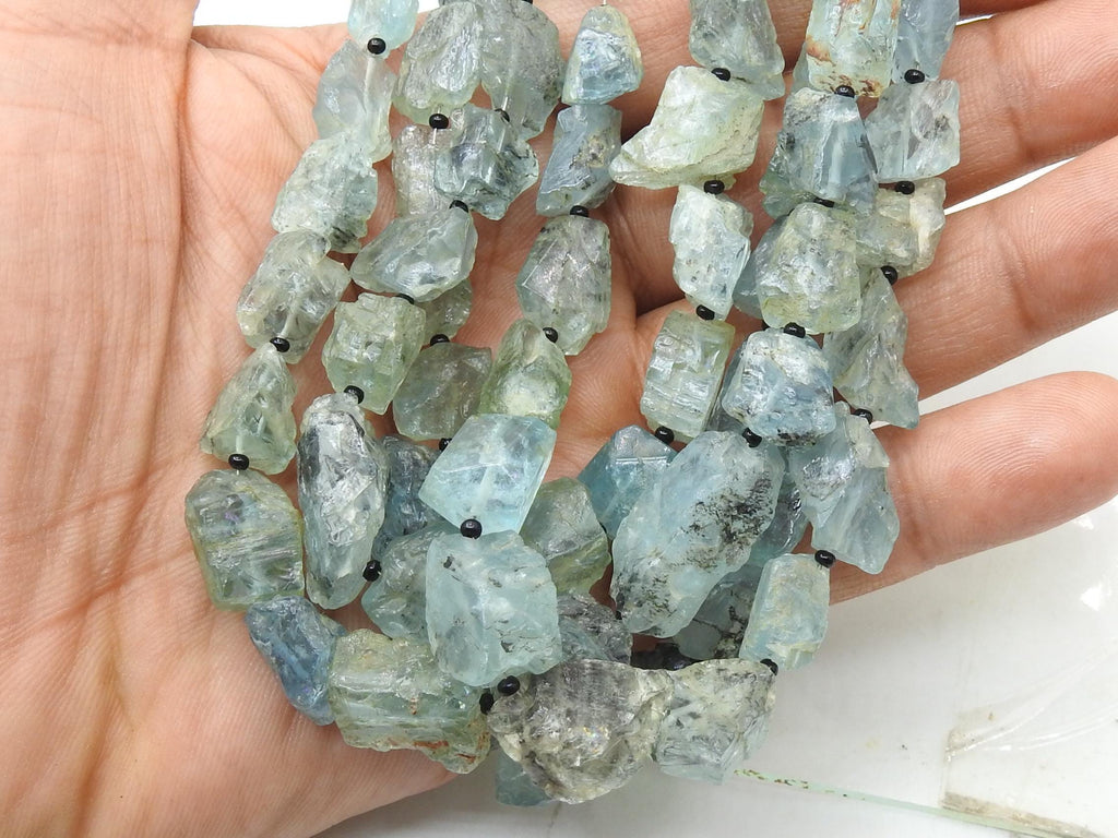 Natural Aquamarine Rough Tumble Nugget Beads 10-18mm Raw Matte Stone 8 Inch Strand Loose Gemstone for Handmade Jewelry Making Supplies R2