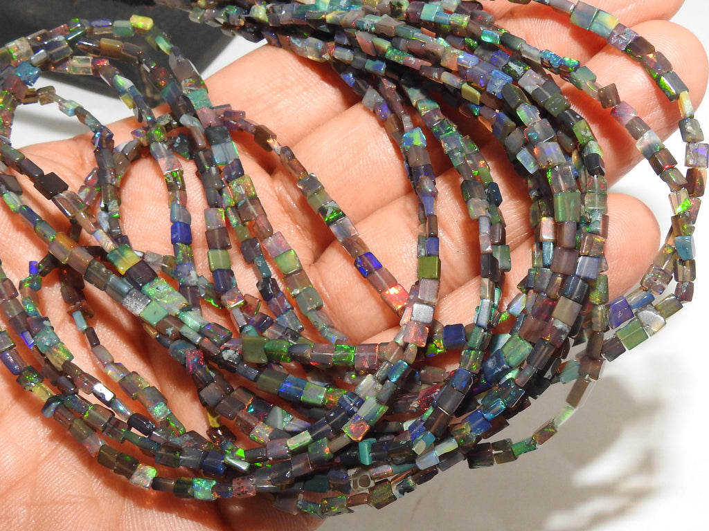 Black Ethiopian Opal Bead, Multi Fire Square Cushion Shape, 16 Inches Strand, 2-3MM Approx Natural Stone, Jewelry Making Supply Components