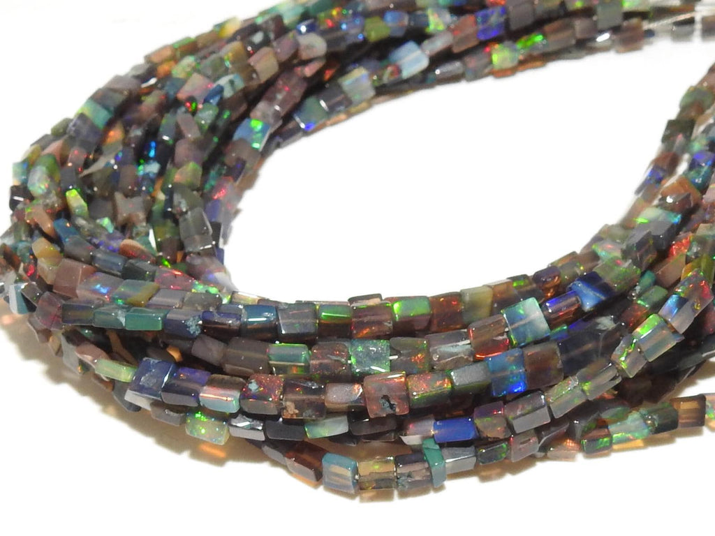 Black Ethiopian Opal Bead, Multi Fire Square Cushion Shape, 16 Inches Strand, 2-3MM Approx Natural Stone, Jewelry Making Supply Components