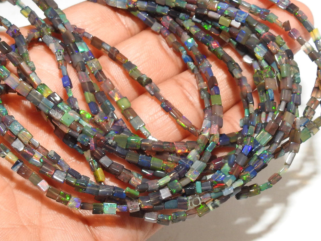 Black Ethiopian Opal Bead, Multi Fire Square Cushion Shape, 16 Inches Strand, 2-3MM Approx Natural Stone, Jewelry Making Supply Components