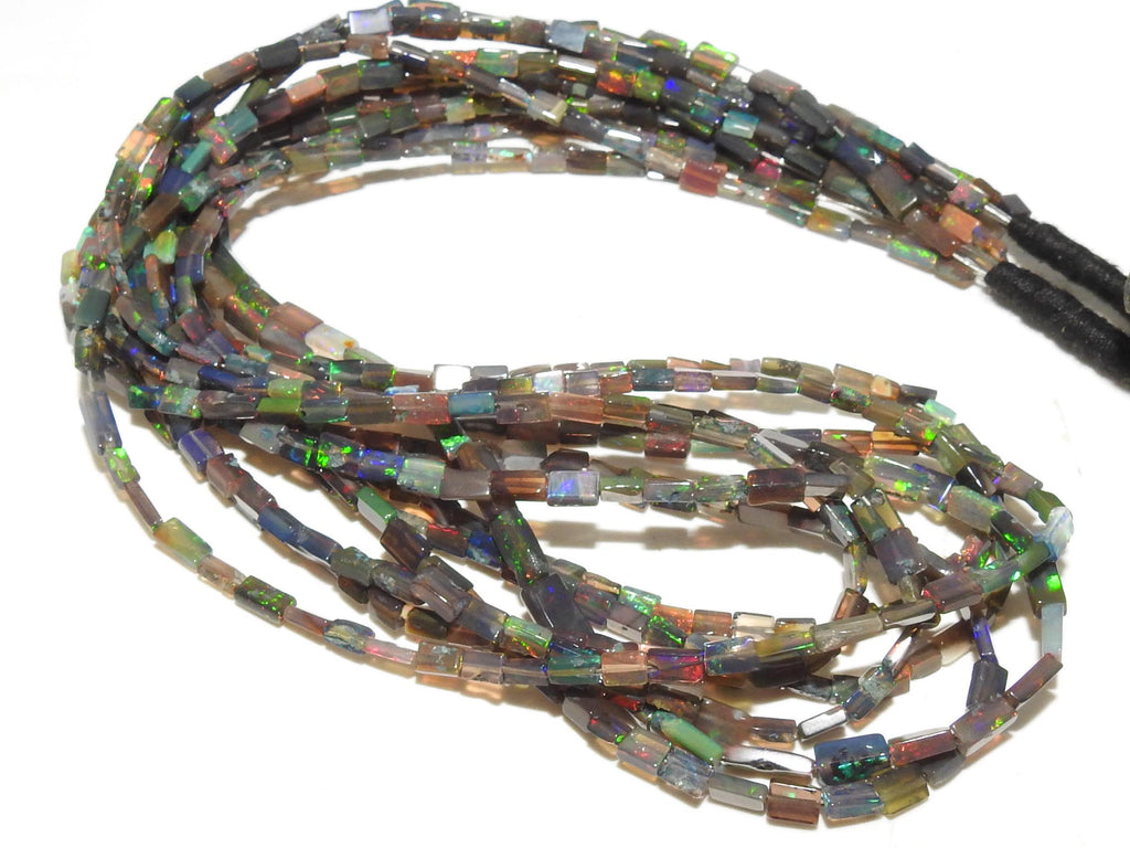 Black Ethiopian Opal Multi Fire Baguette Beads 16" Strand, 3x2-5x3mm Natural Welo Opal Rectangle Bead, Jewelry Making Supply MS-EO2