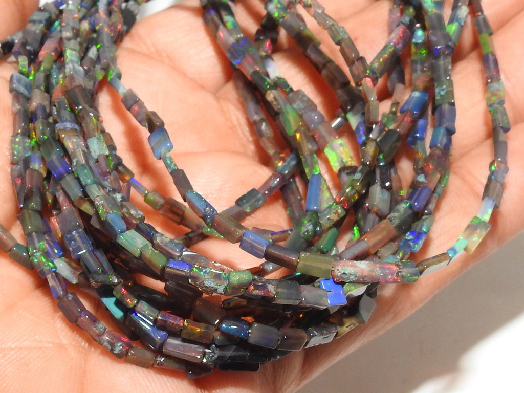 Black Ethiopian Opal Multi Fire Baguette Beads 16" Strand, 3x2-5x3mm Natural Welo Opal Rectangle Bead, Jewelry Making Supply MS-EO2