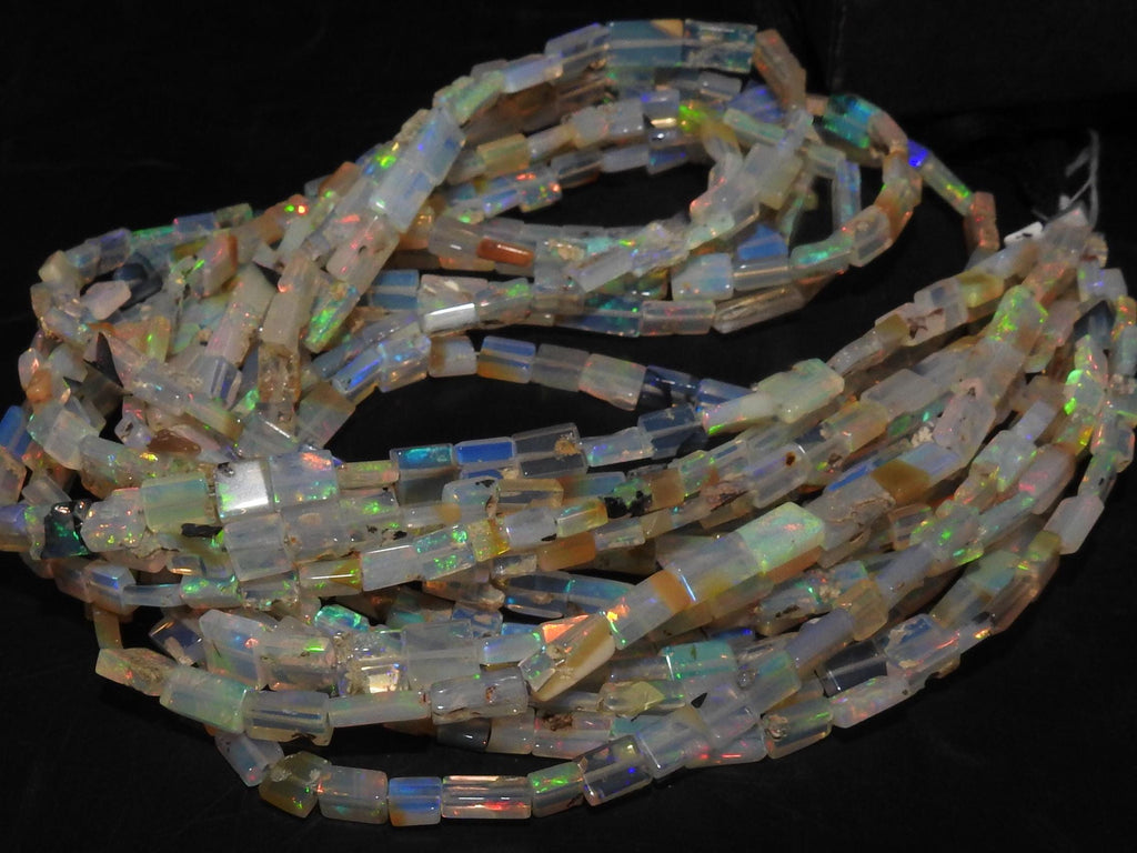 Natural Ethiopian Opal Rectangle Baguette Beads, Multi Fire Welo Stone 18 Inch Strand 4x2-8x4mm, Loose Gemstone Jewelry Making Supplies