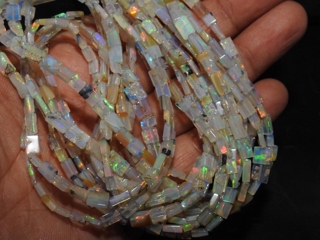 Natural Ethiopian Opal Rectangle Baguette Beads, Multi Fire Welo Stone 18 Inch Strand 4x2-8x4mm, Loose Gemstone Jewelry Making Supplies