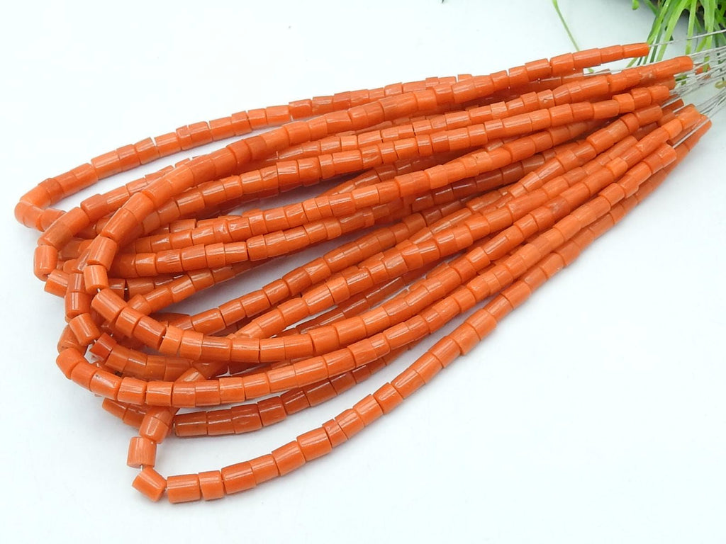 Orange Coral Bead Bead-Tire Coin Wheel Shape-Smooth Polished-8Inches Strand 2-3MM Approx-Natural Stone-Wholesaler Supplies BK-CR2