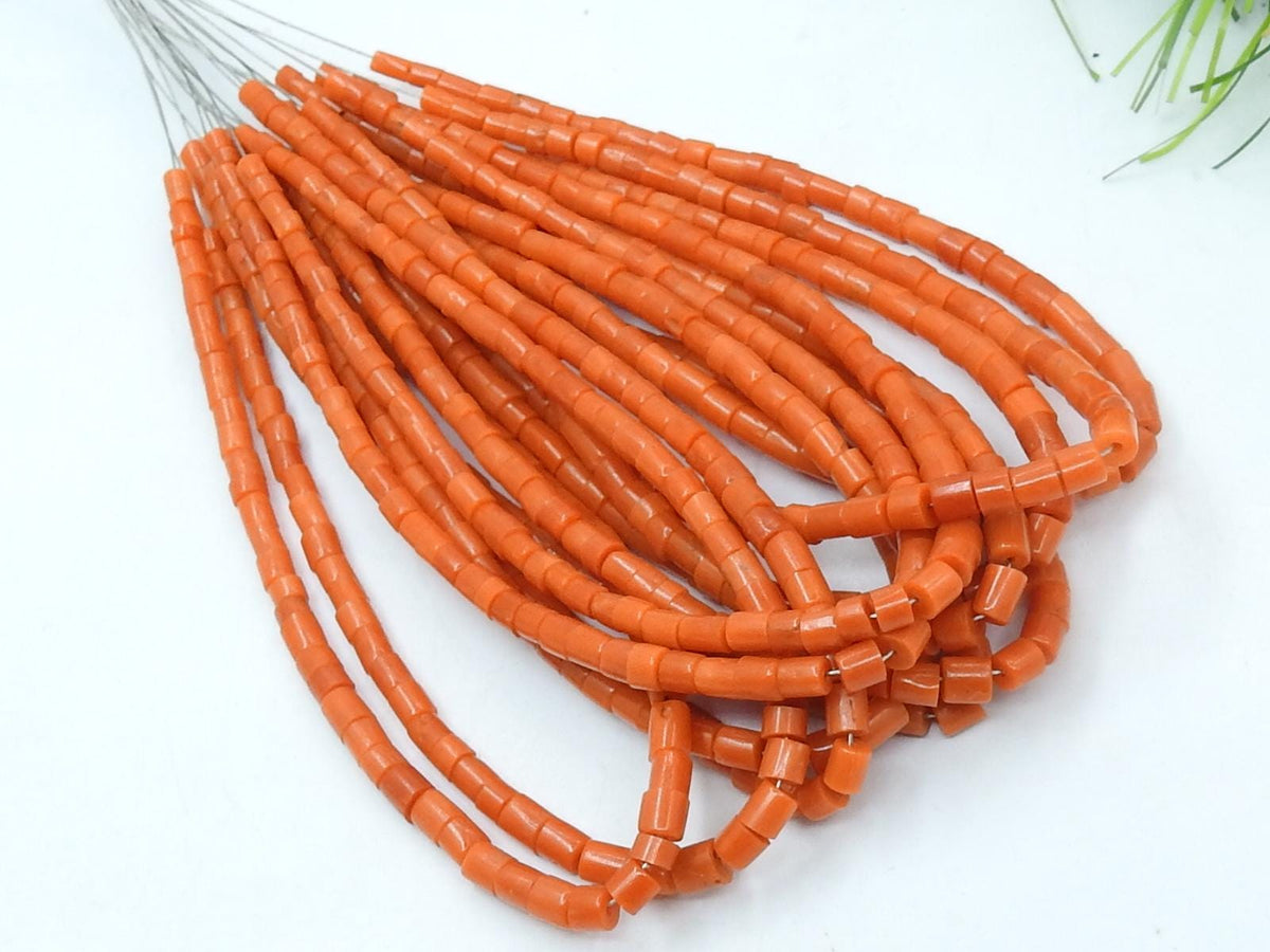Orange Coral Bead Bead-Tire Coin Wheel Shape-Smooth Polished-8Inches Strand 2-3MM Approx-Natural Stone-Wholesaler Supplies BK-CR2