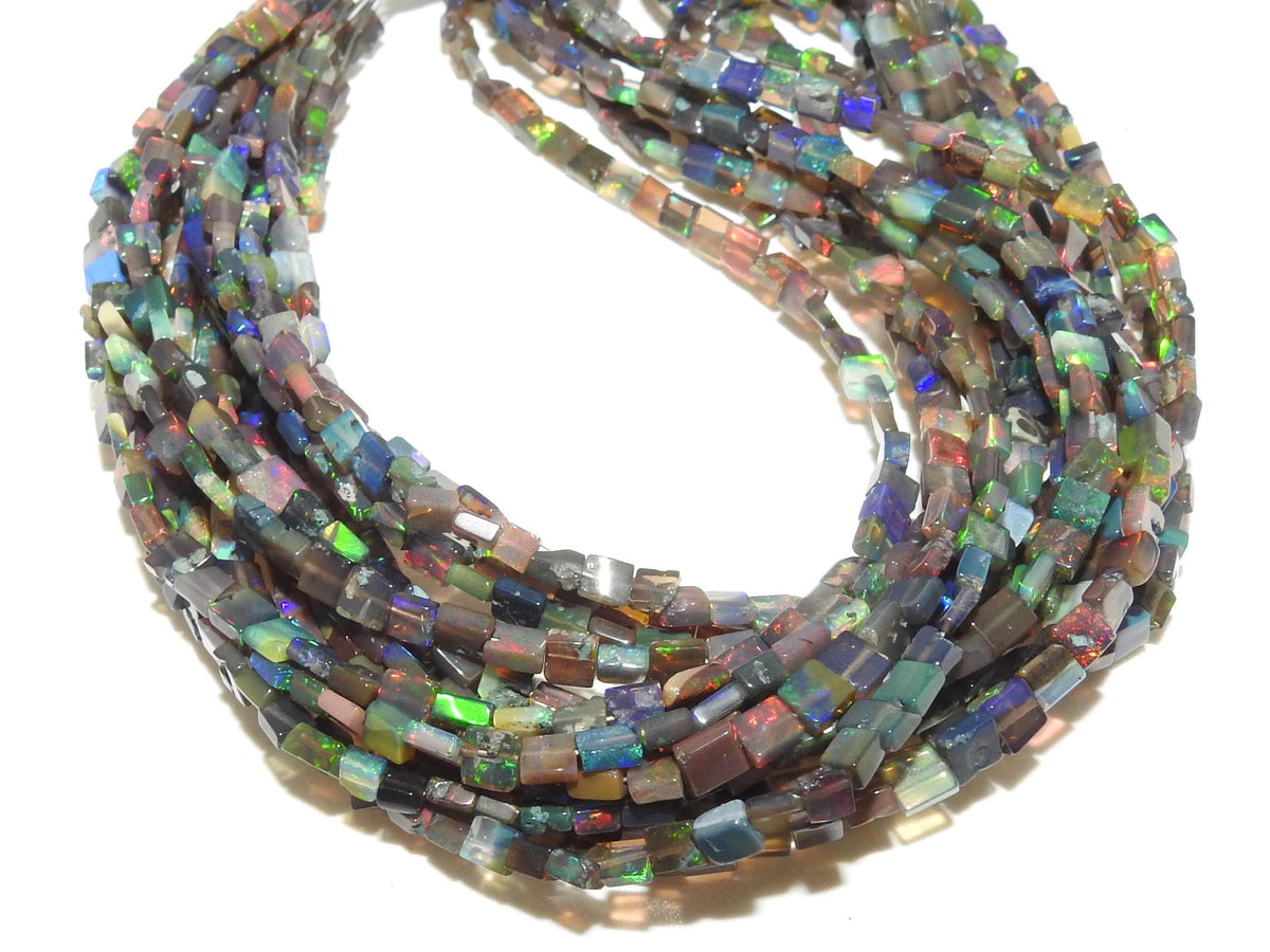 Black Ethiopian Opal Bead, Multi Fire Square Cushion Shape, 16 Inches Strand, 2-3MM Approx Natural Stone, Jewelry Making Supply Components