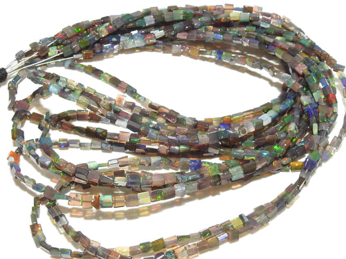 Black Ethiopian Opal Bead, Multi Fire Square Cushion Shape, 16 Inches Strand, 2-3MM Approx Natural Stone, Jewelry Making Supply Components