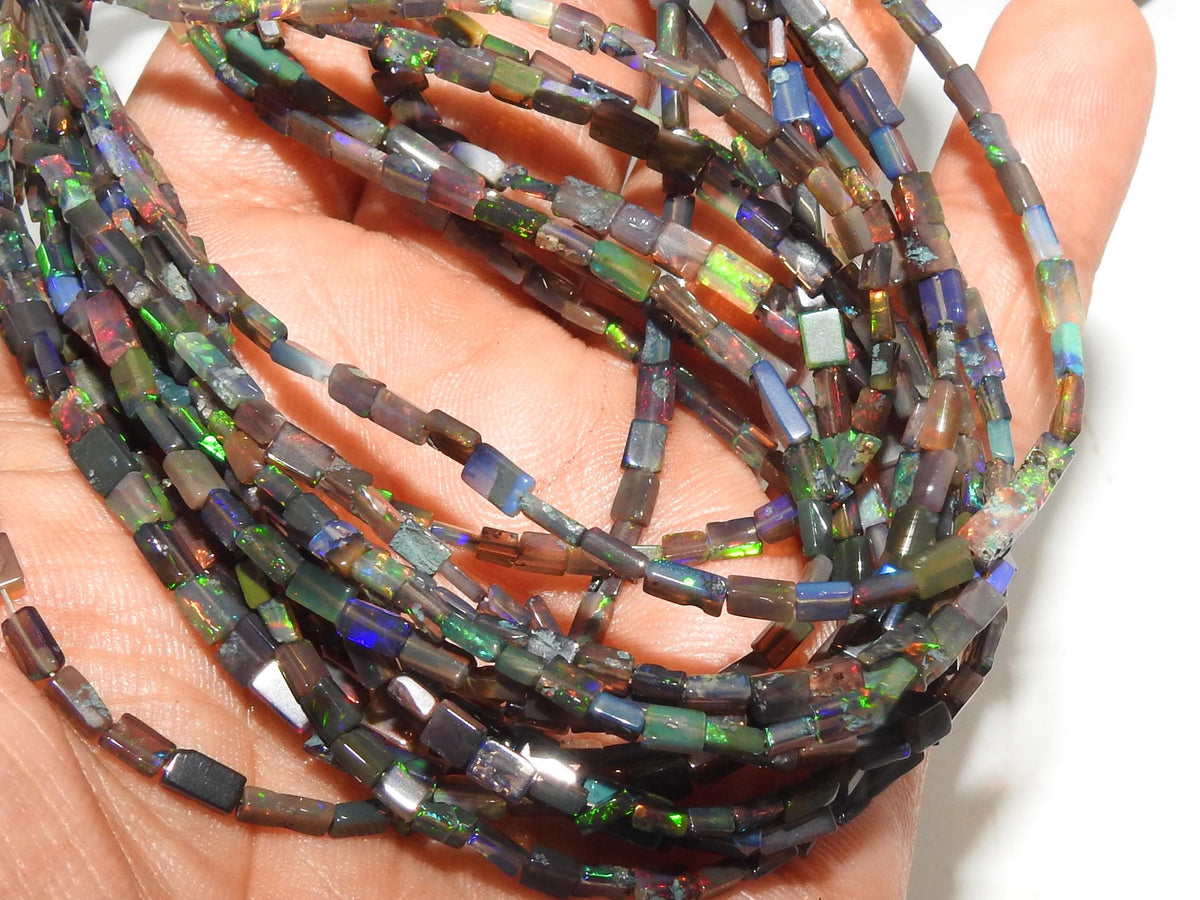 Black Ethiopian Opal Multi Fire Baguette Beads 16" Strand, 3x2-5x3mm Natural Welo Opal Rectangle Bead, Jewelry Making Supply MS-EO2