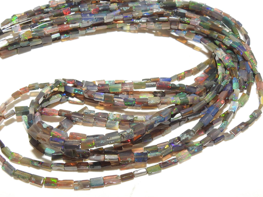 Black Ethiopian Opal Multi Fire Baguette Beads 16" Strand, 3x2-5x3mm Natural Welo Opal Rectangle Bead, Jewelry Making Supply MS-EO2
