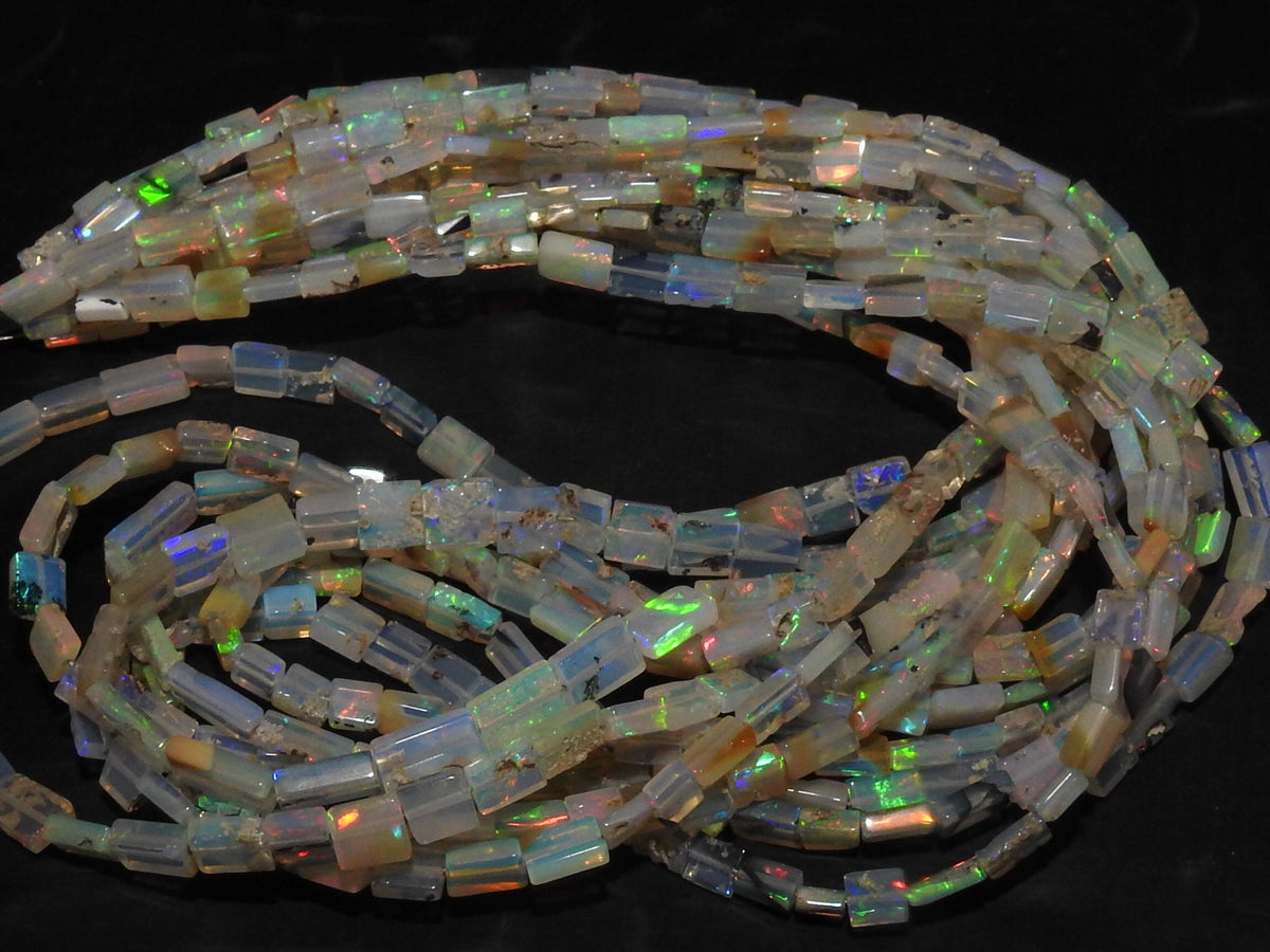 Natural Ethiopian Opal Rectangle Baguette Beads, Multi Fire Welo Stone 18 Inch Strand 4x2-8x4mm, Loose Gemstone Jewelry Making Supplies