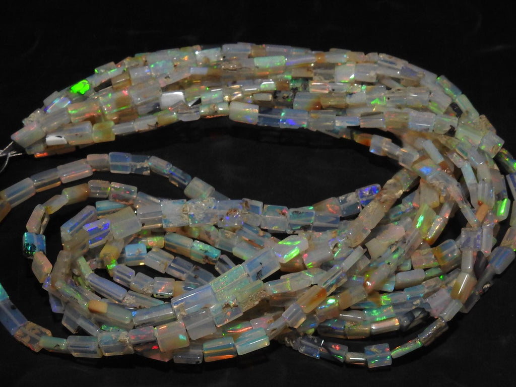 Natural Ethiopian Opal Rectangle Baguette Beads, Multi Fire Welo Stone 18 Inch Strand 4x2-8x4mm, Loose Gemstone Jewelry Making Supplies