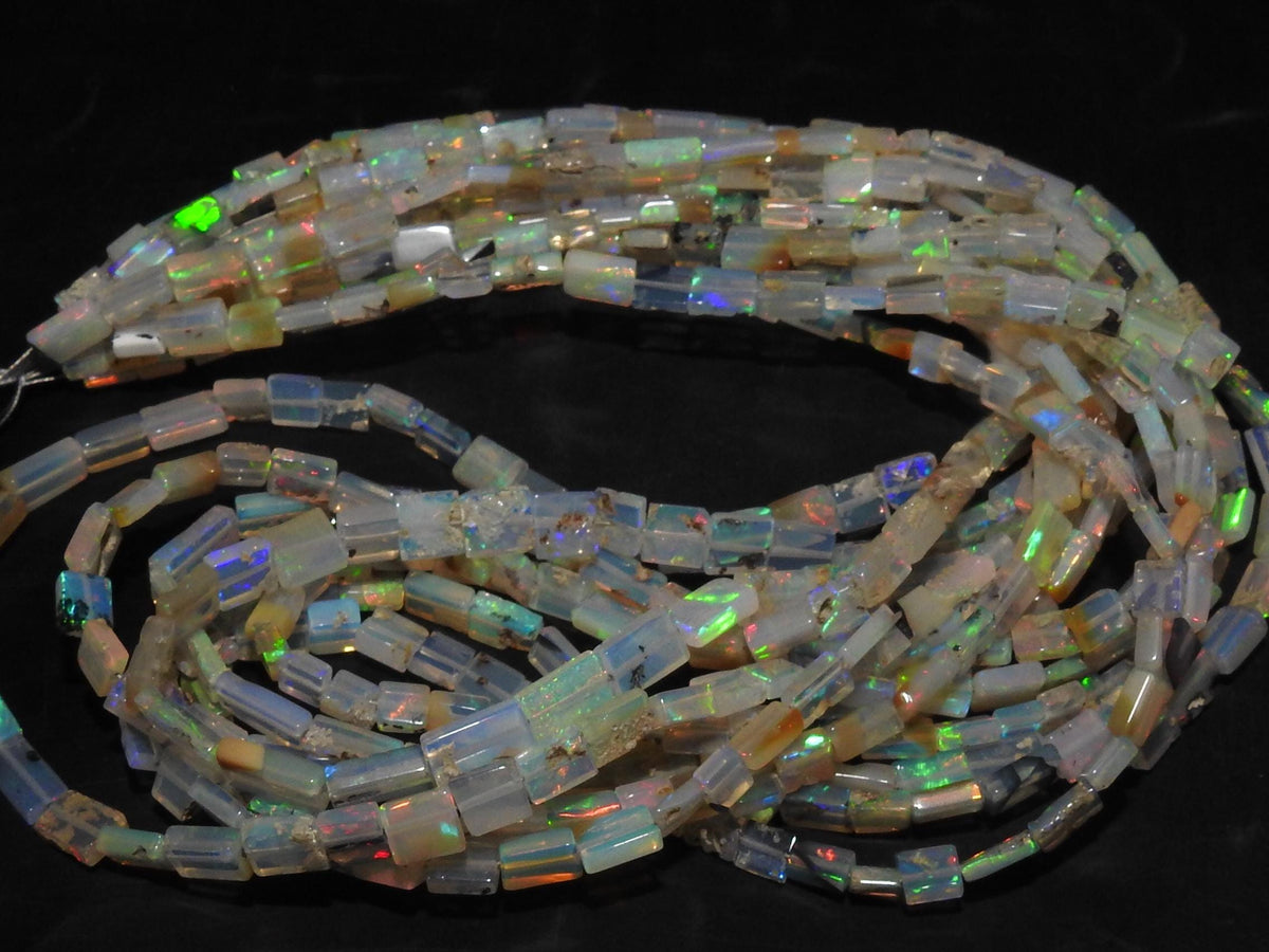 Natural Ethiopian Opal Rectangle Baguette Beads, Multi Fire Welo Stone 18 Inch Strand 4x2-8x4mm, Loose Gemstone Jewelry Making Supplies