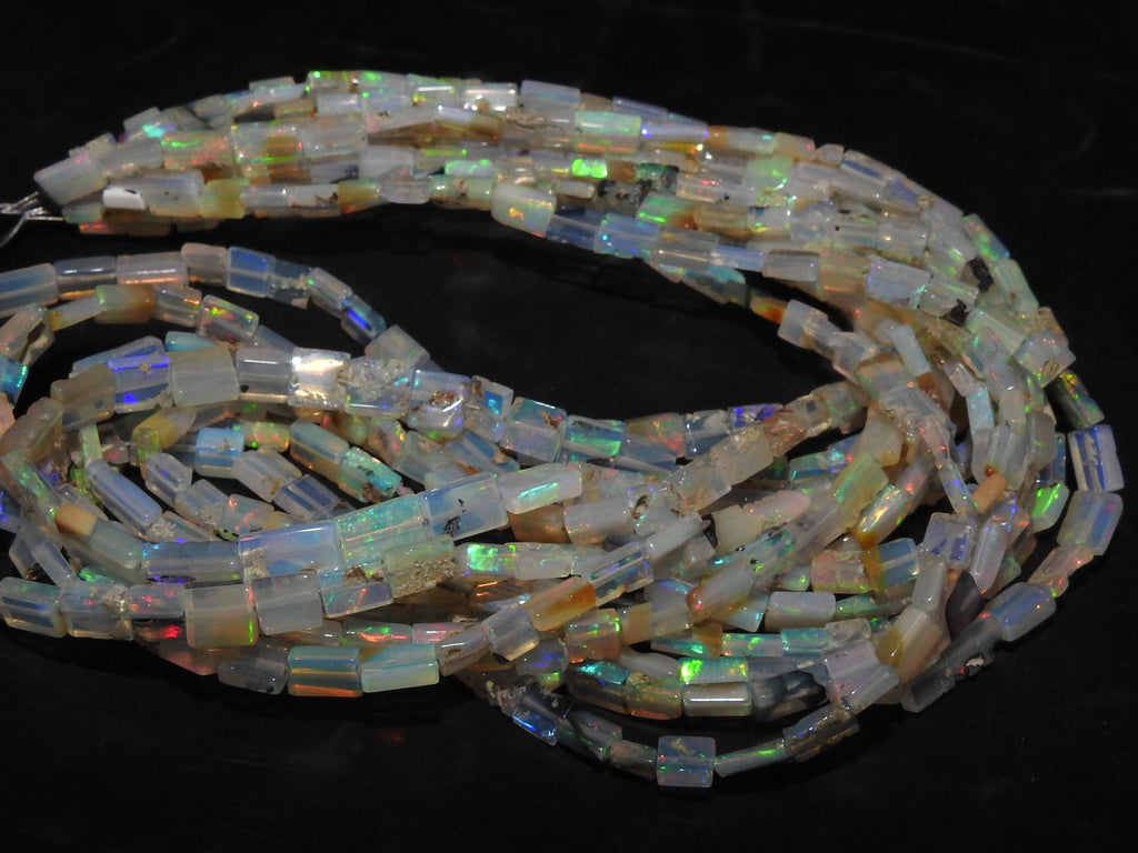 Natural Ethiopian Opal Rectangle Baguette Beads, Multi Fire Welo Stone 18 Inch Strand 4x2-8x4mm, Loose Gemstone Jewelry Making Supplies