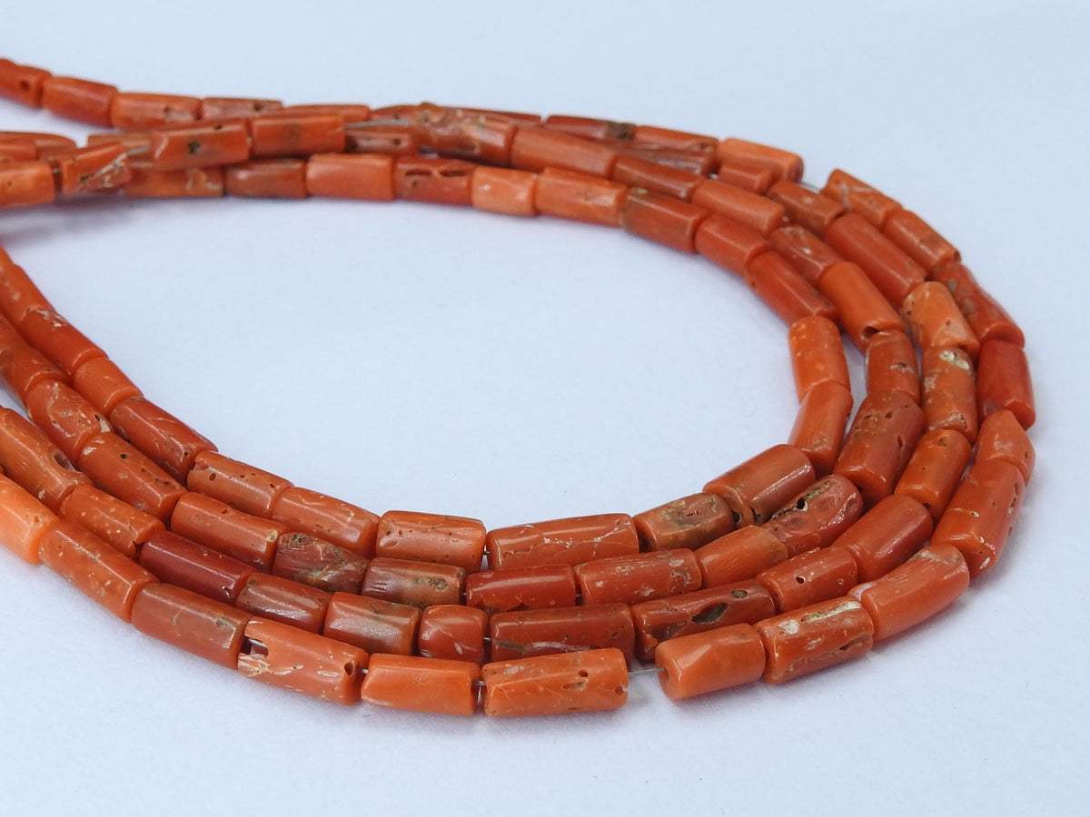 Reserved Natural Italian Red Coral Tube Beads, 16" Smooth Cylinder Stone Strand, 5x3mm-10x5mm Premium Gemstone Supplies