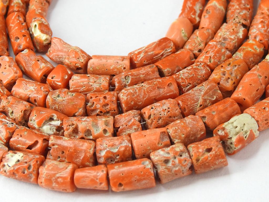 Red Coral Cylinder Beads 5x4mm 7x6mm Smooth Tube Italian Stone 16" Long Strand Genuine Red Gemstone Beads for Jewelry Makers Crafts
