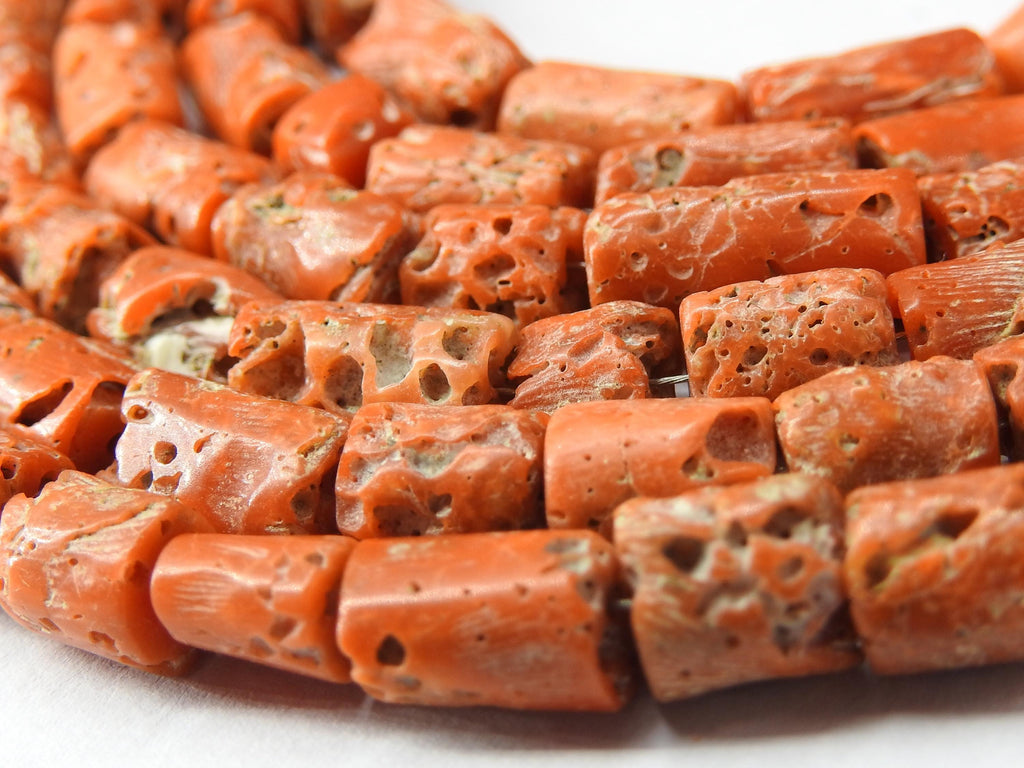 Red Coral Cylinder Beads 5x4mm 7x6mm Smooth Tube Italian Stone 16" Long Strand Genuine Red Gemstone Beads for Jewelry Makers Crafts