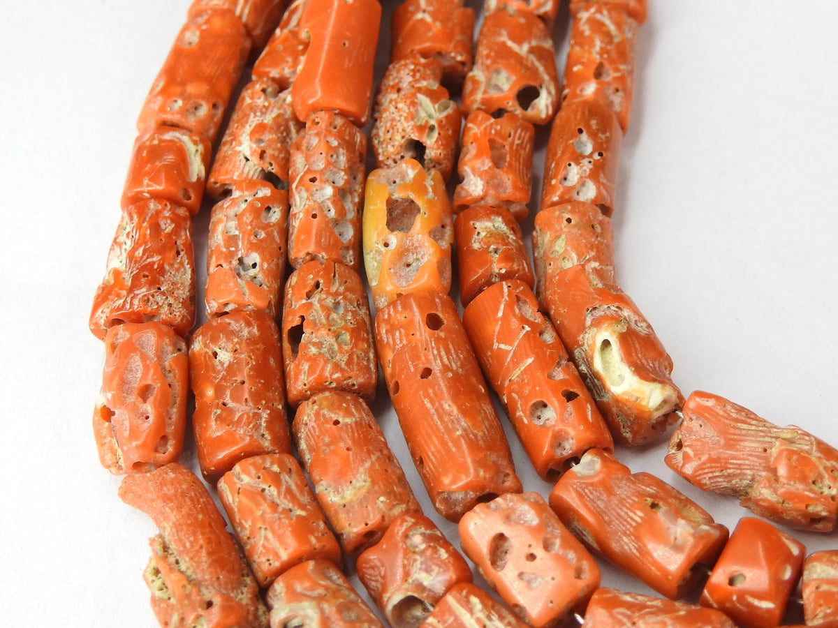 Red Coral Cylinder Beads 5x4mm 7x6mm Smooth Tube Italian Stone 16" Long Strand Genuine Red Gemstone Beads for Jewelry Makers Crafts