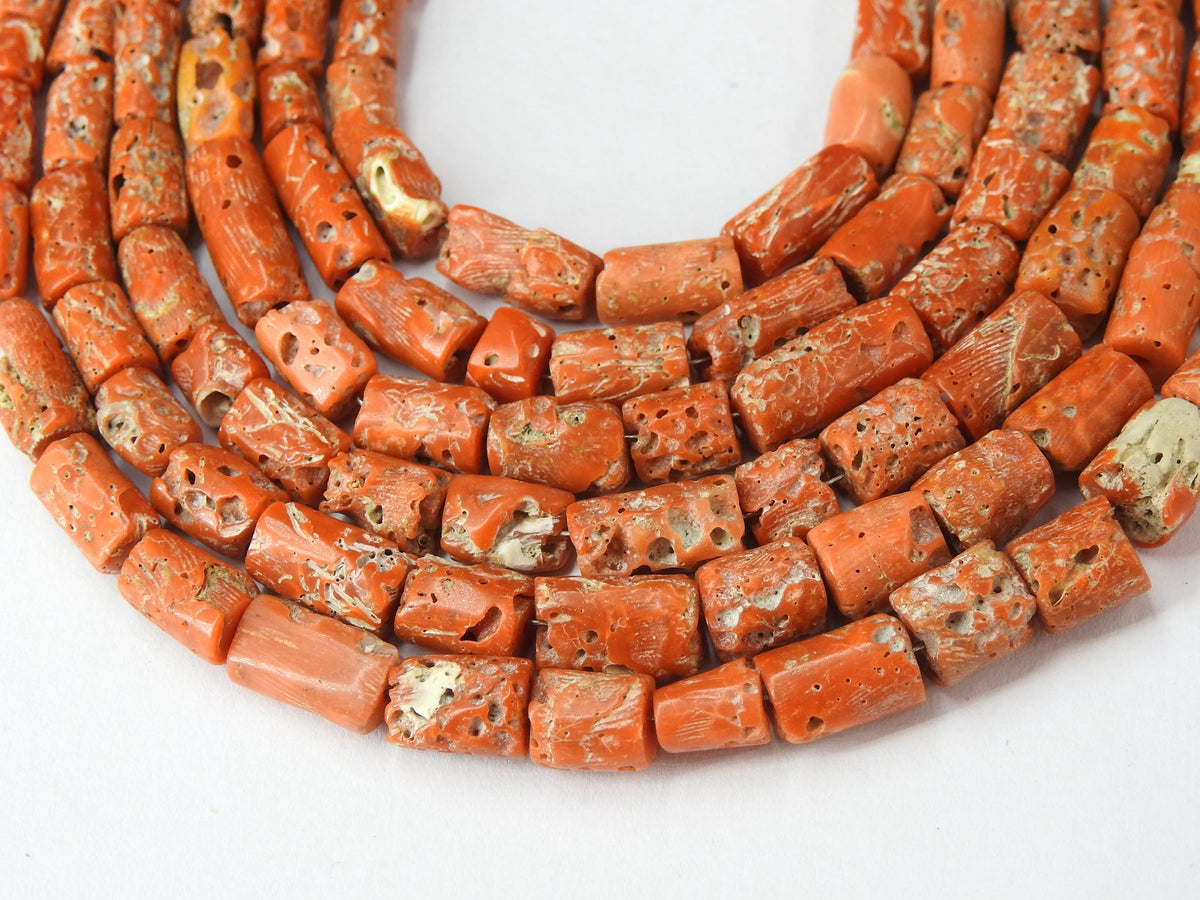 Red Coral Cylinder Beads 5x4mm 7x6mm Smooth Tube Italian Stone 16" Long Strand Genuine Red Gemstone Beads for Jewelry Makers Crafts