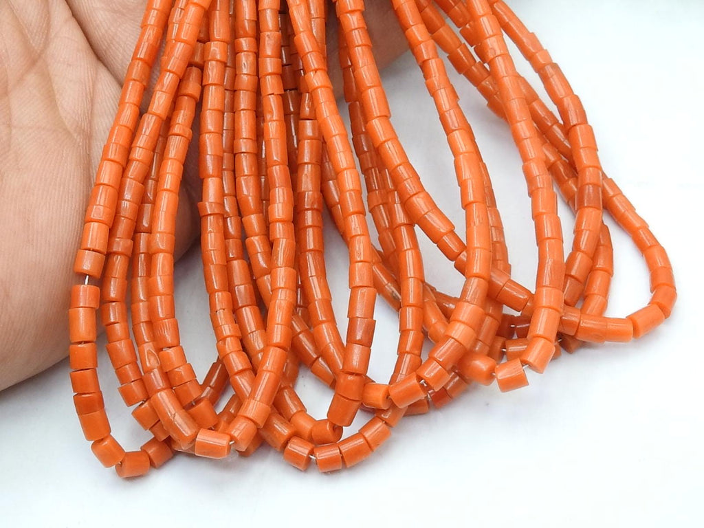 Orange Coral Bead Bead-Tire Coin Wheel Shape-Smooth Polished-8Inches Strand 2-3MM Approx-Natural Stone-Wholesaler Supplies BK-CR2