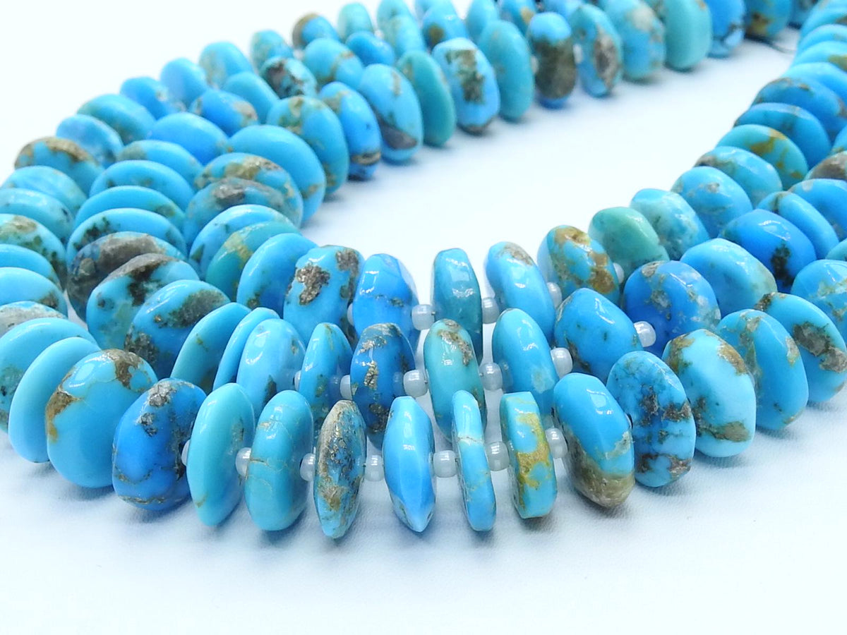 Arizona Turquoise Bead-Smooth Polished-Tire Coin Button Wheel Shape-For Making Jewelry-8Inches 10-12MM Approx-Natural Stone WM-T4
