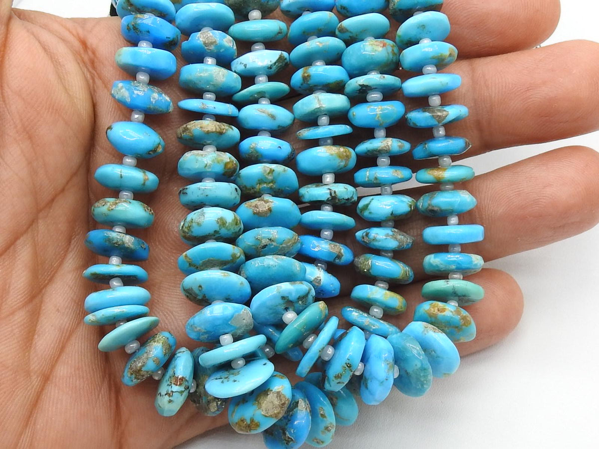 Arizona Turquoise Bead-Smooth Polished-Tire Coin Button Wheel Shape-For Making Jewelry-8Inches 10-12MM Approx-Natural Stone WM-T4