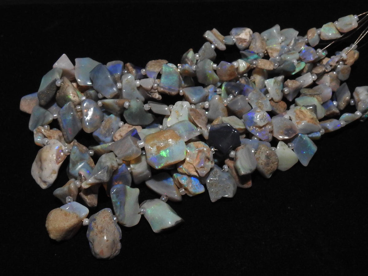 Lightning Ridge Australian Opal Polished Multi Fire Rough Slice, 8 Inches 10-20mm Long Loose Gemstone Strand, Wholesale Jewelry Supply WM