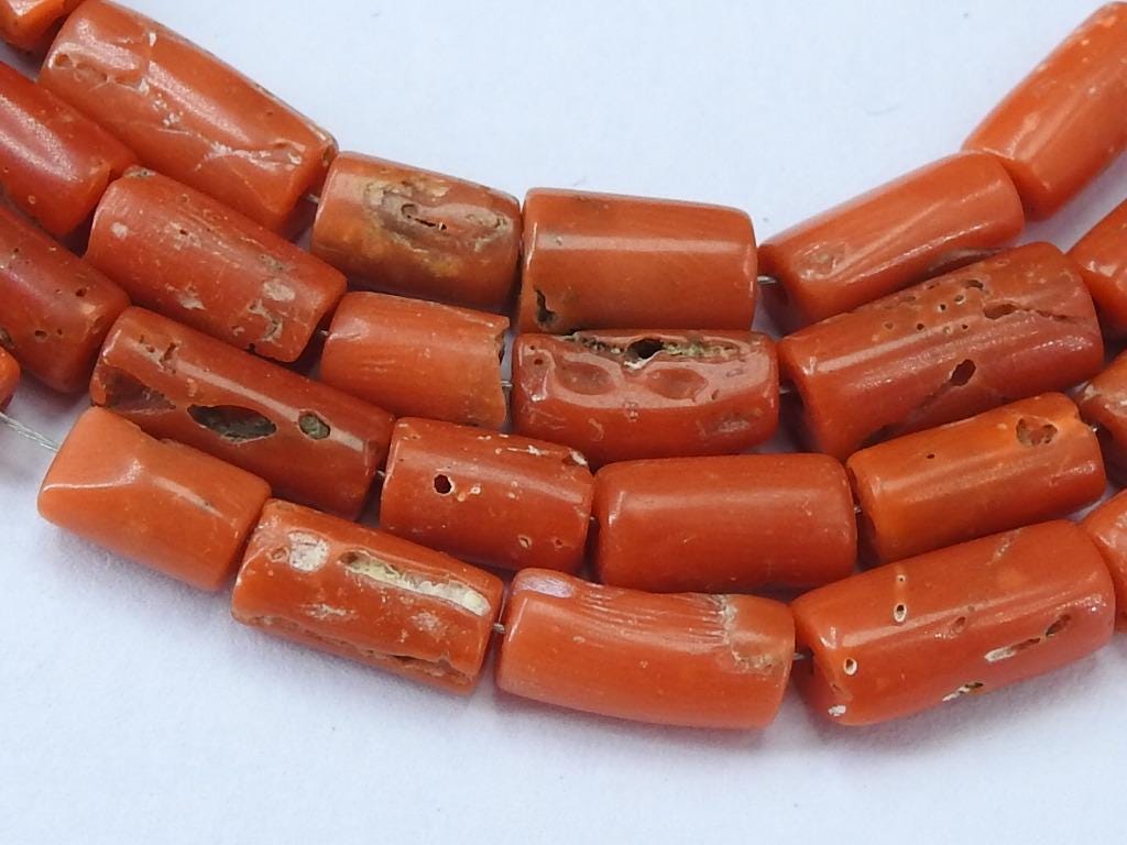 Reserved Natural Italian Red Coral Tube Beads, 16" Smooth Cylinder Stone Strand, 5x3mm-10x5mm Premium Gemstone Supplies