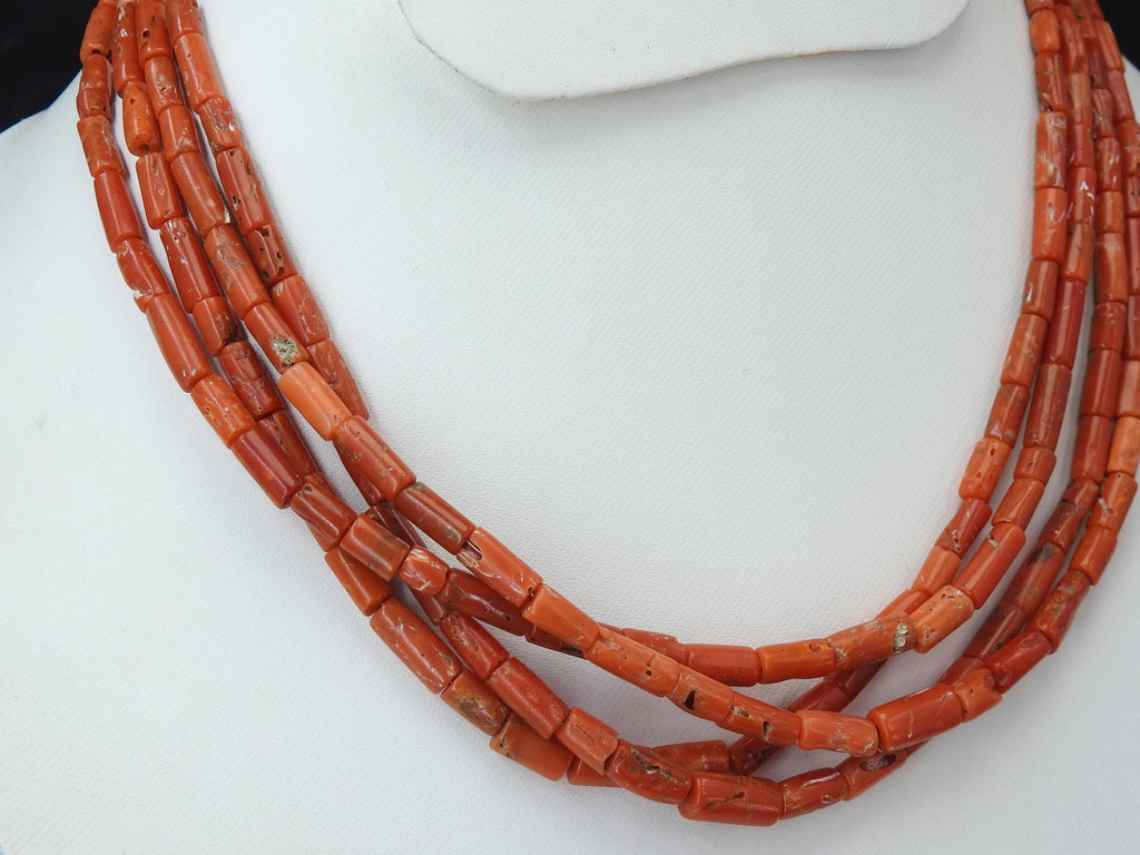 Reserved Natural Italian Red Coral Tube Beads, 16" Smooth Cylinder Stone Strand, 5x3mm-10x5mm Premium Gemstone Supplies