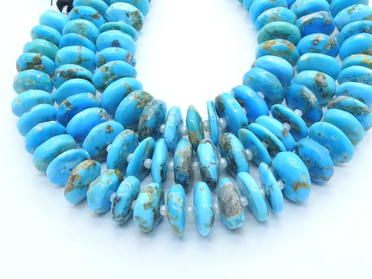 Arizona Turquoise Bead-Smooth Polished-Tire Coin Button Wheel Shape-For Making Jewelry-8Inches 10-12MM Approx-Natural Stone WM-T4