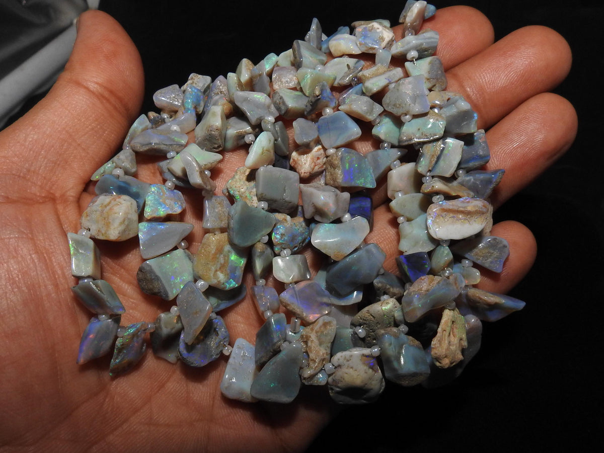 Lightning Ridge Australian Opal Polished Multi Fire Rough Slice, 8 Inches 10-20mm Long Loose Gemstone Strand, Wholesale Jewelry Supply WM