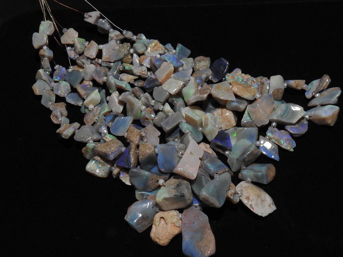 Lightning Ridge Australian Opal Polished Multi Fire Rough Slice, 8 Inches 10-20mm Long Loose Gemstone Strand, Wholesale Jewelry Supply WM