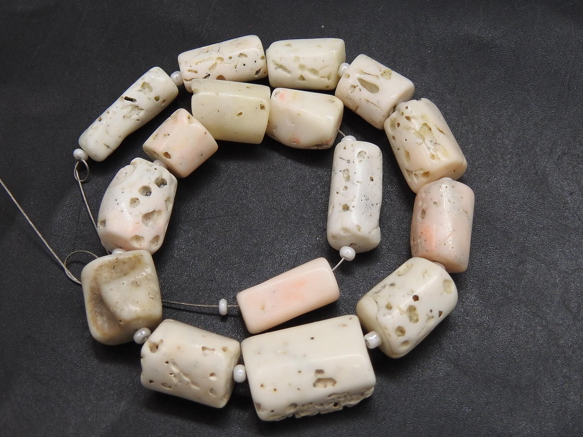 Natural White Coral Smooth Tube Beads 8 Inch Strand 10x6-20x10mm Jewelry Making Supplies