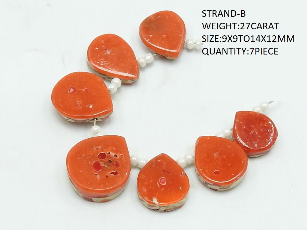 Red Coral Bead Doublet Stone Smooth Polished Fancy Shape Briolette Handmade Loose Natural Gemstone Jewelry Making Supply Component Craft